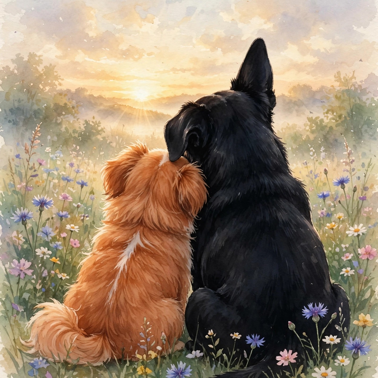 Orelha and WangWang in a meadow