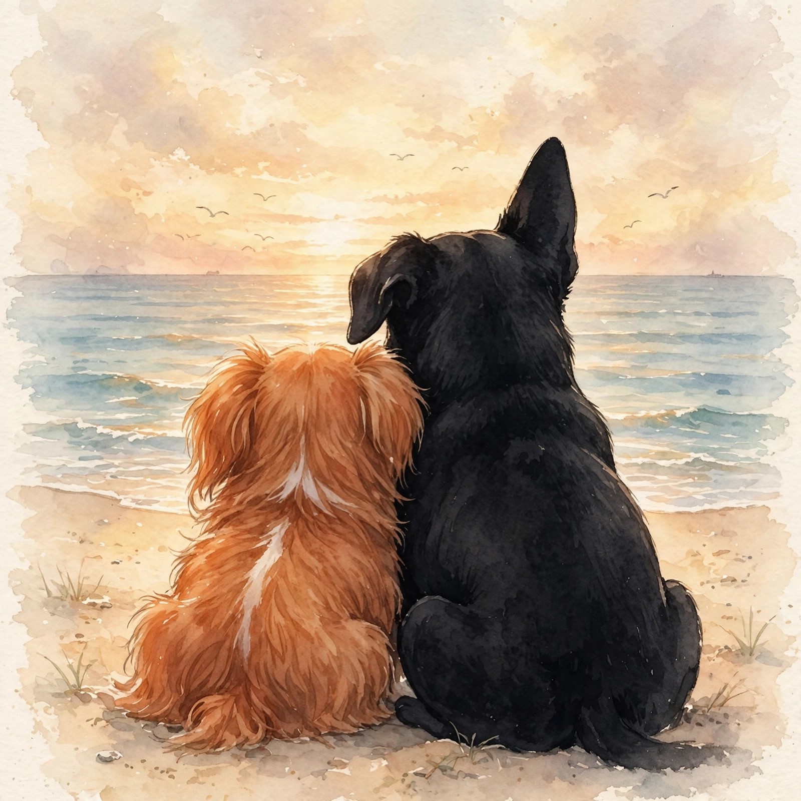 Orelha and WangWang at the beach
