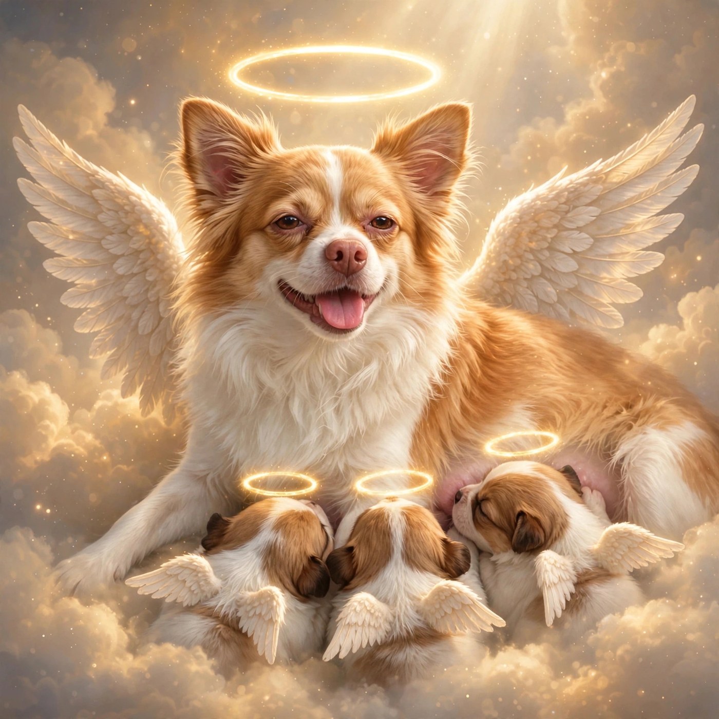 WangWang and her puppies as angels